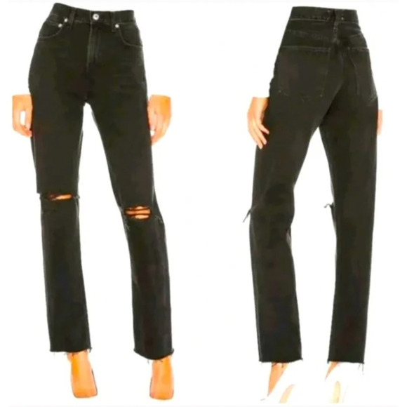 Agolde Denim - AGOLDE Womens Cherie High Rise Straight Black Distress Jeans 26